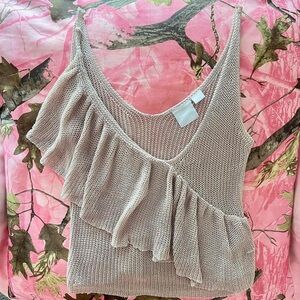 woven knit tan layered frill beachy tank top